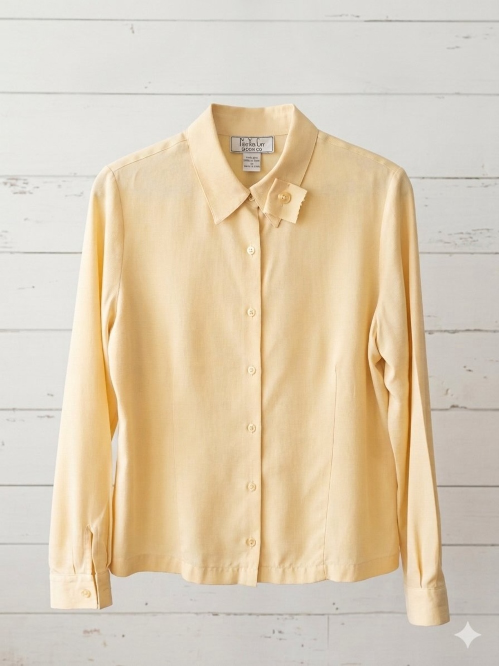 Vtg 100% Silk New York City Blouse Co Butter Yellow Button Down Shirt Fits M